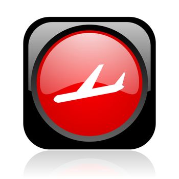 airplane black and red square web glossy icon