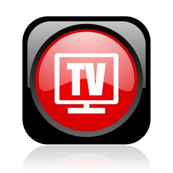 tv black and red square web glossy icon