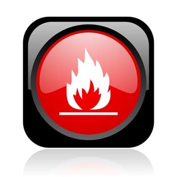 flames black and red square web glossy icon
