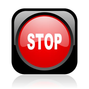 stop black and red square web glossy icon