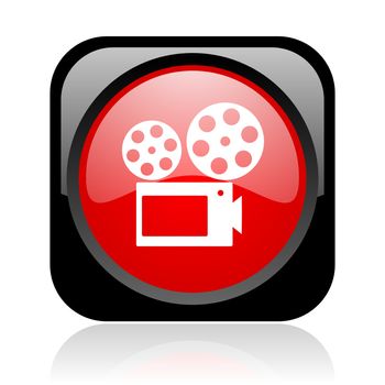 cinema black and red square web glossy icon