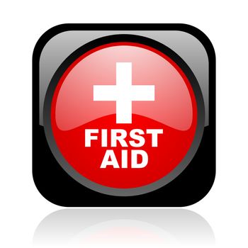 first aid black and red square web glossy icon
