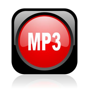 mp3 black and red square web glossy icon
