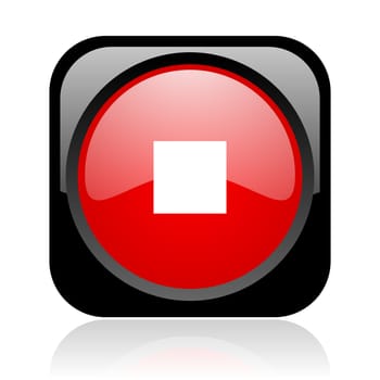 stop black and red square web glossy icon