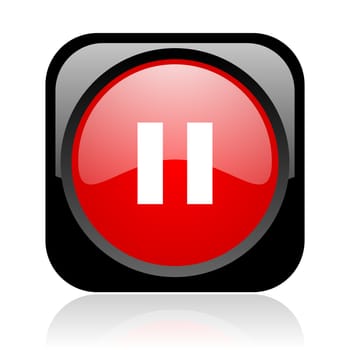 pause black and red square web glossy icon