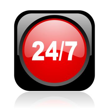 24/7 black and red square web glossy icon