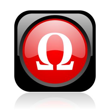 omega black and red square web glossy icon
