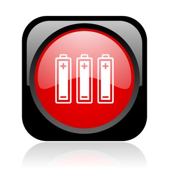batteries black and red square web glossy icon