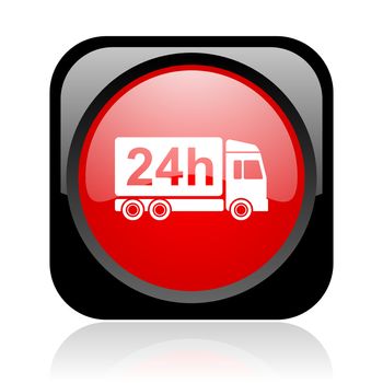 delivery 24h black and red square web glossy icon