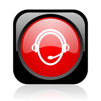 customer service black and red square web glossy icon