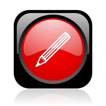 pencil black and red square web glossy icon