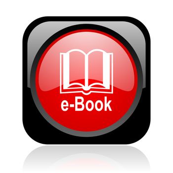 e-book black and red square web glossy icon