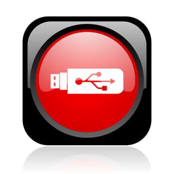 usb black and red square web glossy icon