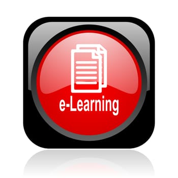 e-learning black and red square web glossy icon