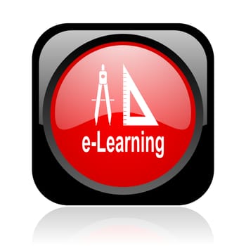 e-learning black and red square web glossy icon