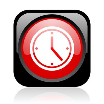 clock black and red square web glossy icon