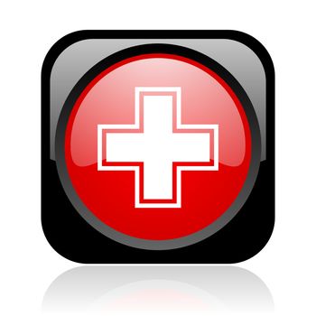 pharmacy black and red square web glossy icon