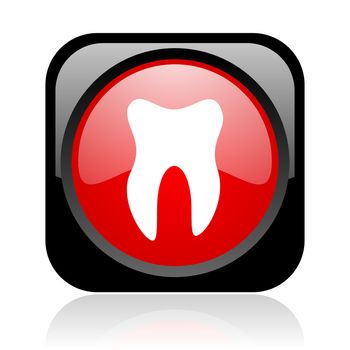 tooth black and red square web glossy icon