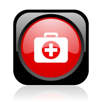 first aid kit black and red square web glossy icon