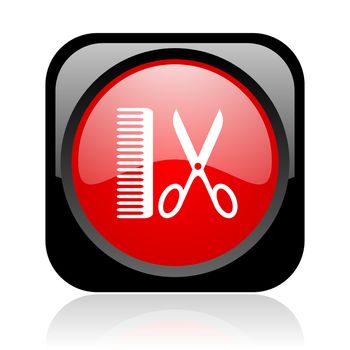 barber black and red square web glossy icon
