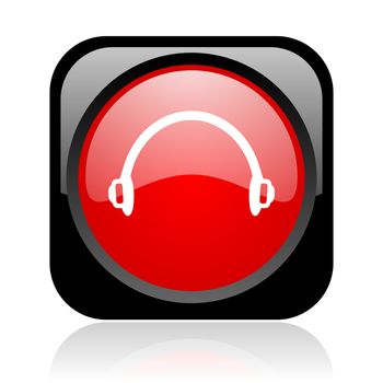 headphones black and red square web glossy icon