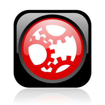 gears black and red square web glossy icon