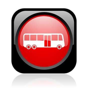 bus black and red square web glossy icon