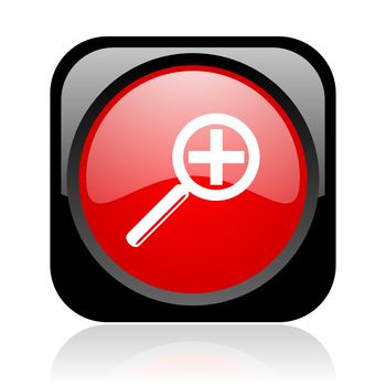 magnification black and red square web glossy icon
