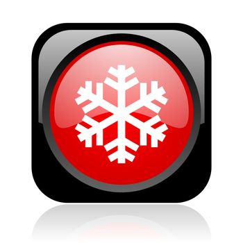 snowflake black and red square web glossy icon