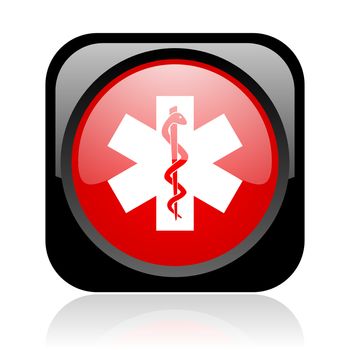 caduceus black and red square web glossy icon