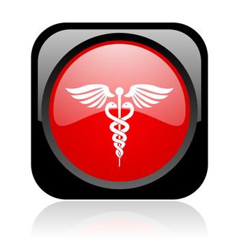 caduceus black and red square web glossy icon
