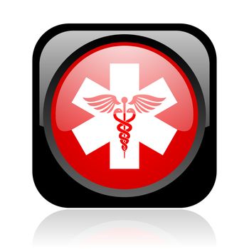caduceus black and red square web glossy icon