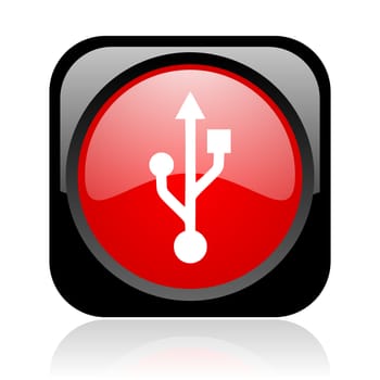 usb black and red square web glossy icon