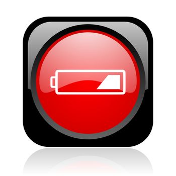 battery black and red square web glossy icon