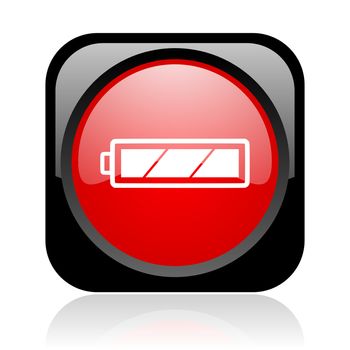 battery black and red square web glossy icon