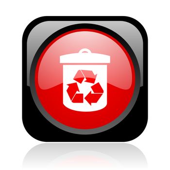 recycle black and red square web glossy icon