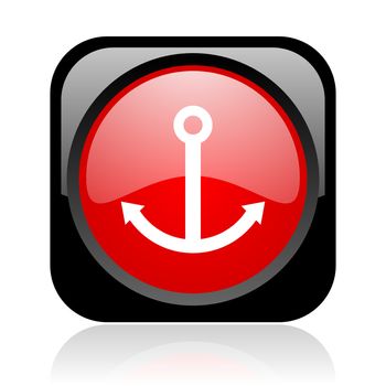 anchor black and red square web glossy icon
