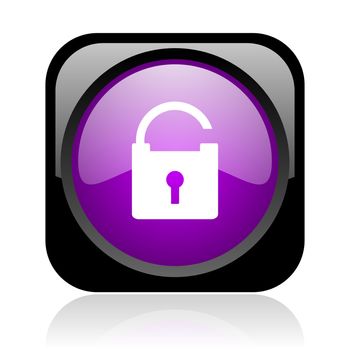 padlock black and violet square web glossy icon