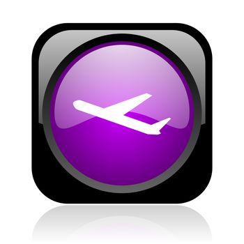 airplane black and violet square web glossy icon