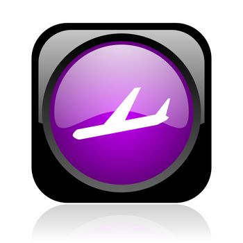 airplane black and violet square web glossy icon