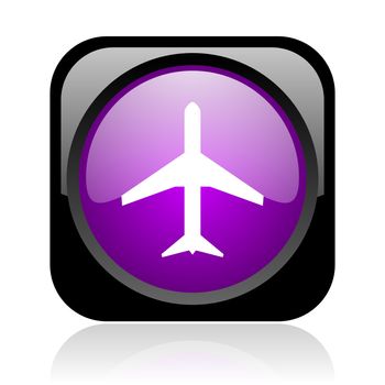 airplane black and violet square web glossy icon