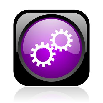 gears black and violet square web glossy icon