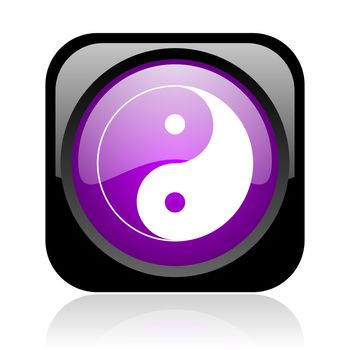 ying yang black and violet square web glossy icon
