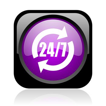 24/7 service black and violet square web glossy icon