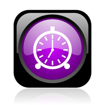 alarm clock black and violet square web glossy icon