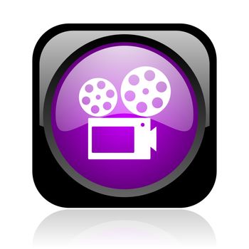 cinema black and violet square web glossy icon