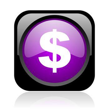 us dollar black and violet square web glossy icon