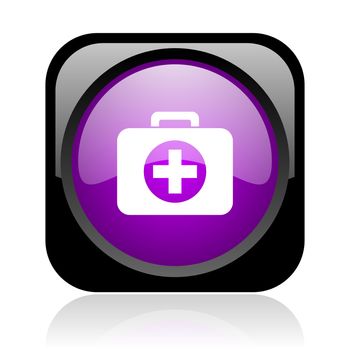 first aid kit black and violet square web glossy icon