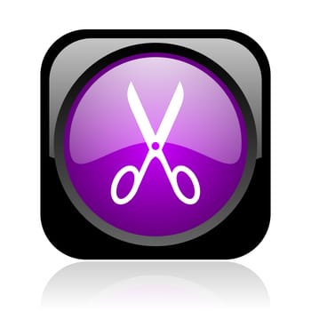 scissors black and violet square web glossy icon