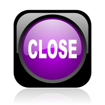 close black and violet square web glossy icon